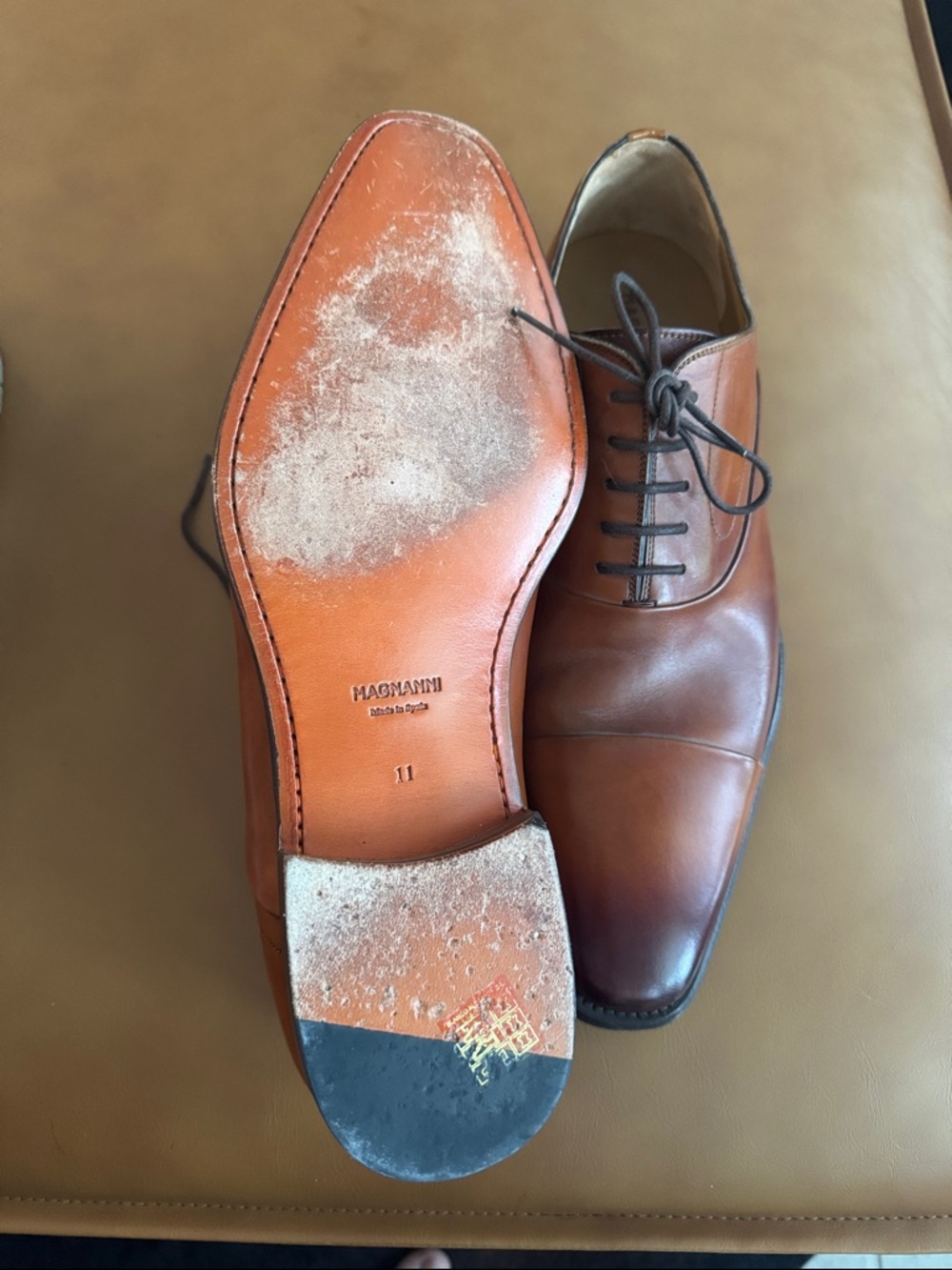 Magnanni Burnished Cognac Brown Cap-Toe Oxfords - Picture 2 of 3